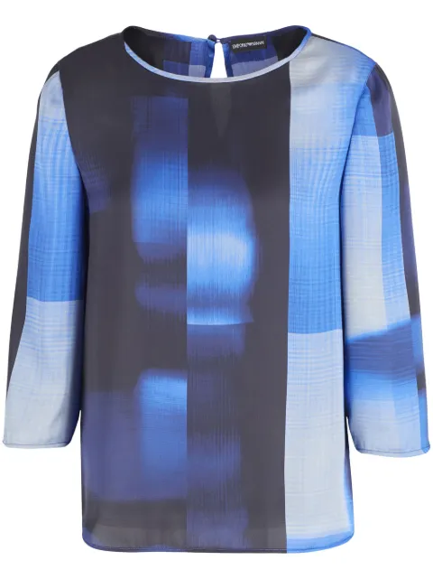 Emporio Armani colour-block-print keyhole blouse Blue EW000292TE11176