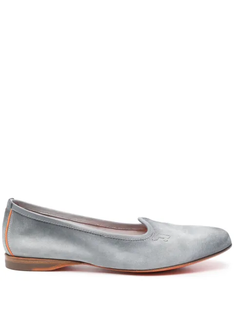 Santoni embroidered-logo suede slippers Blue WUAY71013SA5SAEA