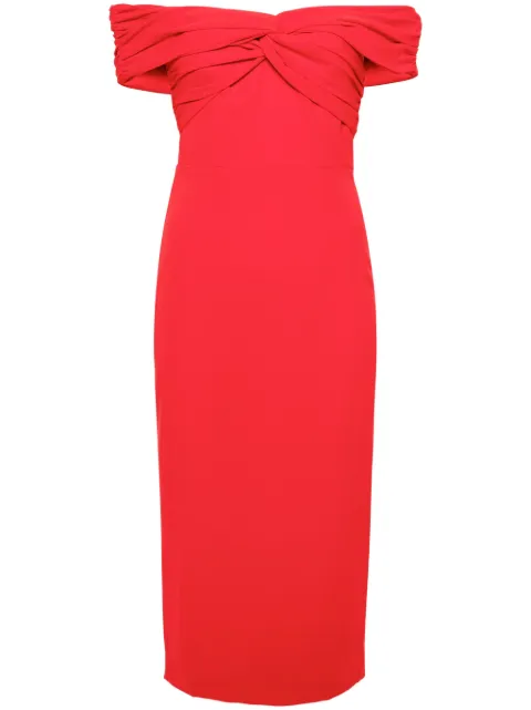 Self-Portrait off-shoulder crepe midi dress Red PF24160MR