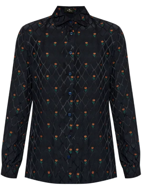 ETRO floral diamond grid shirt Blue WRIA001999TJA46