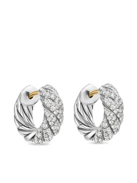 David Yurman sterling silver Sculpted Cable diamond hoop earrings (14.4mm) Silver E17986DSSADI