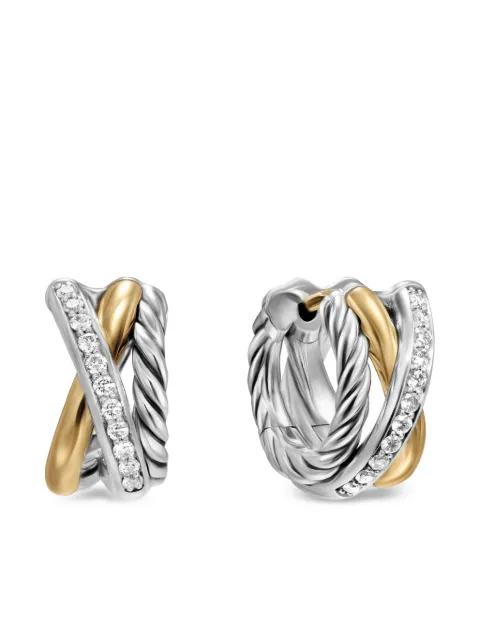 David Yurman 18kt yellow gold and sterling silver Crossover Three Row diamond hoop earrings (13mm) Silver E18300DS8ADI