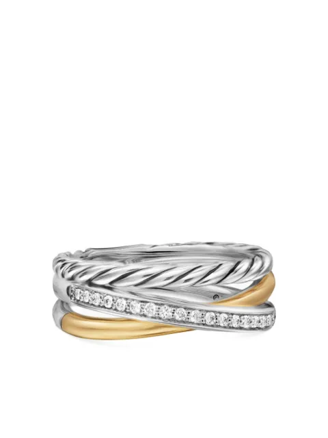David Yurman 18kt yellow gold Crossover Three Row diamond ring (7mm) Silver R18338DS8ADI