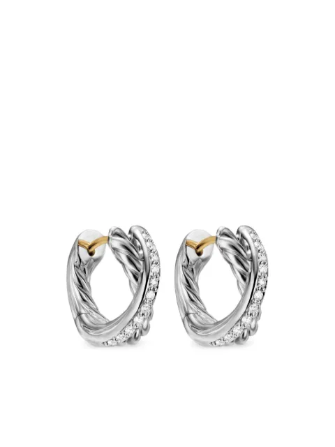 David Yurman sterling silver Crossover diamond huggie hoop earrings (12.4mm) Silver E18367DSSADI