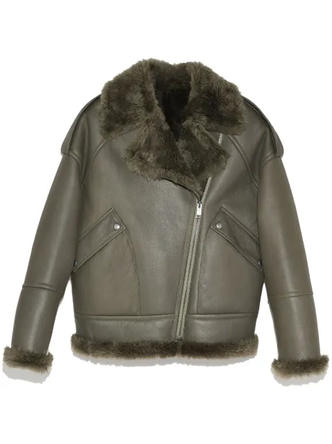 Yves Salomon shearling-lining biker jacket Green 22DYV60760MMXD
