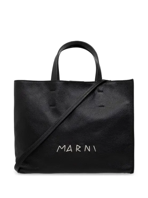 Marni leather Museo soft tote bag with embroidery Black SHMP0069L3P6533
