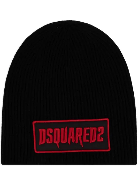 DSQUARED2 logo-appliqué wool beanie Black KNM016801W07705