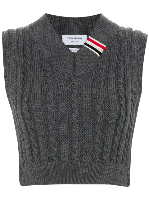 Thom Browne cable cropped V-neck pullover Grey FKV202AY1024