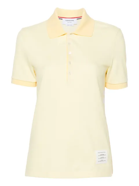 Thom Browne striped logo-patch polo shirt Yellow FJP107A00050