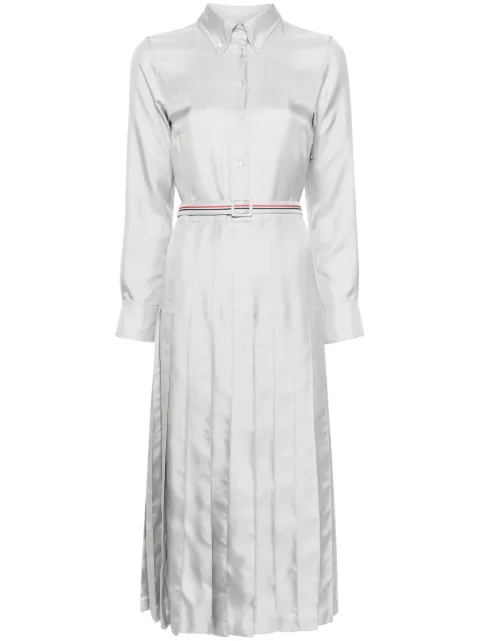 Thom Browne RWB-stripe belted silk shirtdress Grey FDSF01AF0780