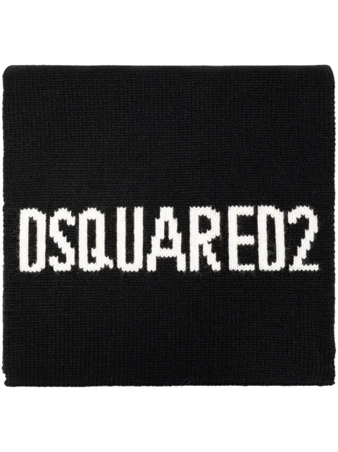 DSQUARED2 logo intarsia-knit wool scarf Black KNM016401W04328