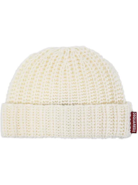 DSQUARED2 logo-tag wool beanie White KNM016001W00001