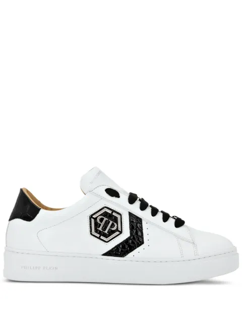 Philipp Plein logo-patch panelled leather sneakers White AADSUSC0679PLE075N