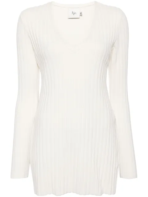 Aje logo-tape ribbed-knit jumper White 24AW1206