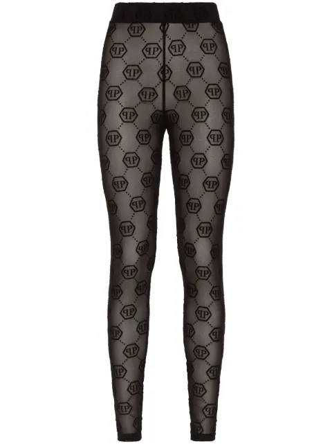 Philipp Plein monogram-pattern tulle leggings Black AADCWRT1572PTE003N