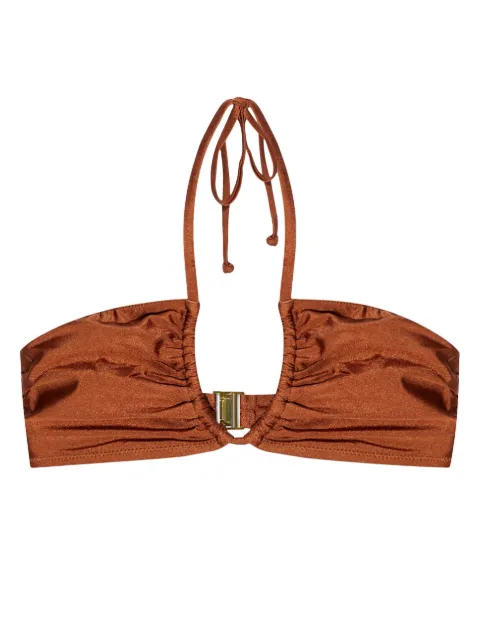 GANNI metallic-threading bikini top Brown A5894