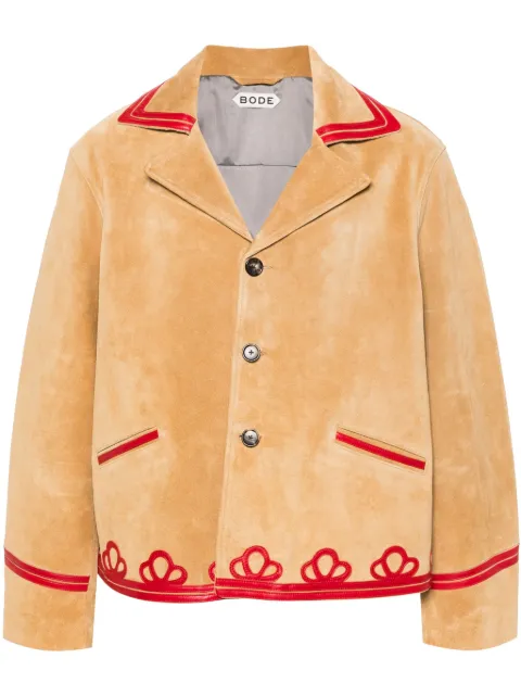 BODE Trefoil contrasting-trim suede blazer Neutrals MRS24OW016