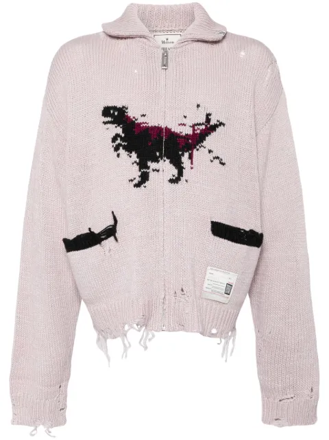 Maison MIHARA YASUHIRO Dinosaur-intarsia distressed cardigan Pink A13CD501