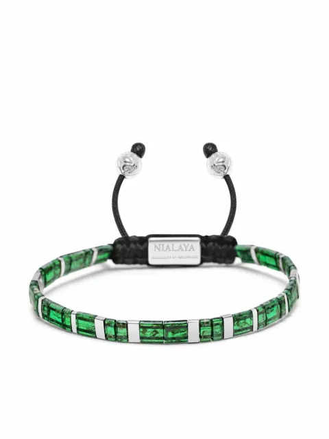 Nialaya Jewelry logo-engraved beaded bracelet Green MB5015