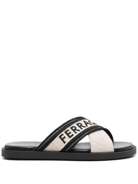 Ferragamo logo-embroidered crossover-strap sandals Black 773762