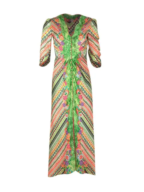Saloni Mitsu B mix-print midi dress Green 109312085