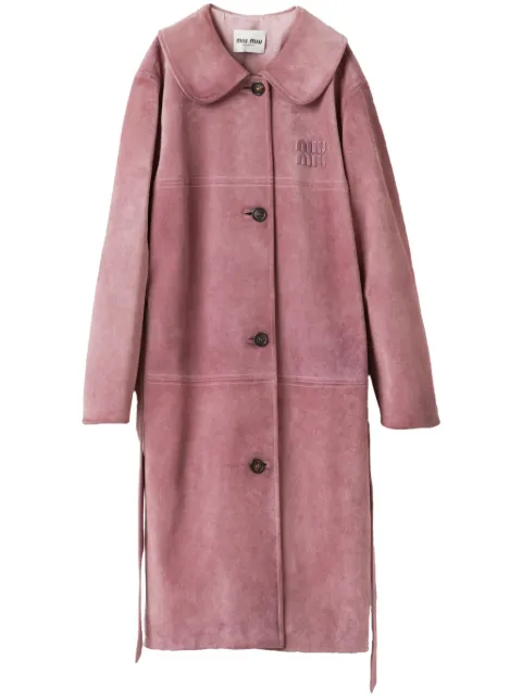 Miu Miu logo-embossed leather coat Pink MPS724SOOO1421