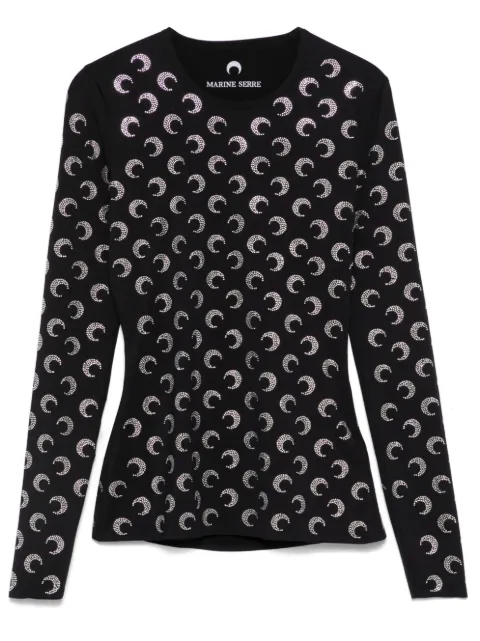 Marine Serre recycled moon strass jersey Second Skin crewneck top Black WTS006ACJER0002
