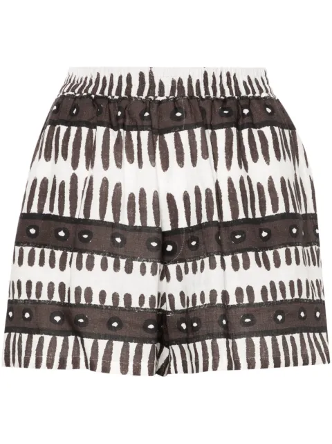 Maison La Plage abstract-print linen shorts Brown H176