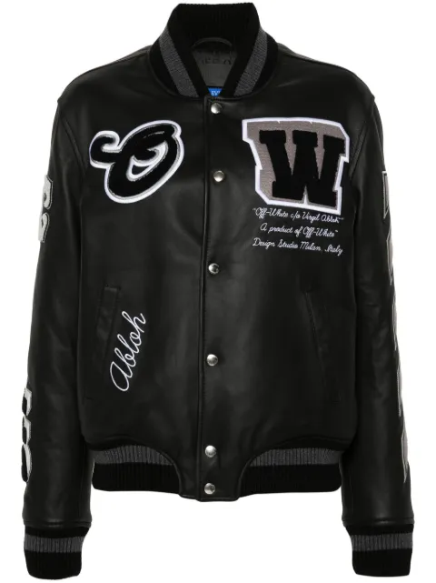 Off-White appliqué leather bomber jacket Black OWJA076C99LEA0011010