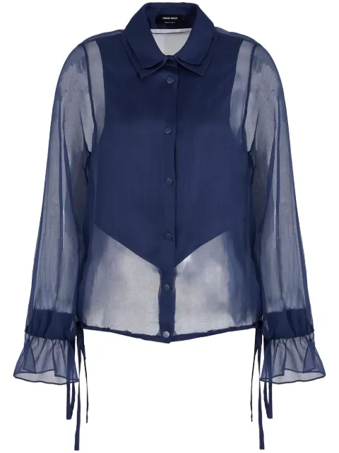 Giorgio Armani semi-sheer long-sleeve silk top Blue GW000315TE10875