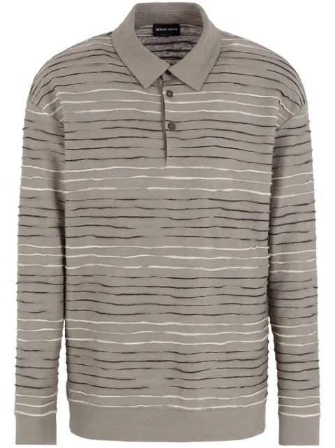 Giorgio Armani striped linen-blend polo shirt Neutrals GM000156TE11286