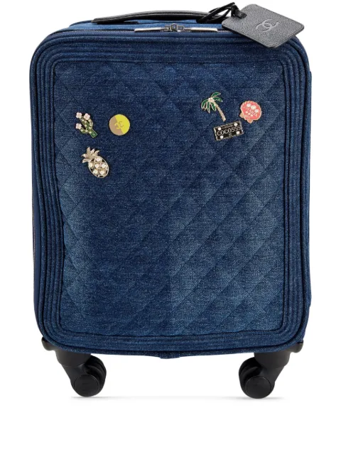 CHANEL Pre-Owned 2017 diamond-quilted denim suitcase Blue CHANELDENIMJEANTROLLEYLUGGAGE