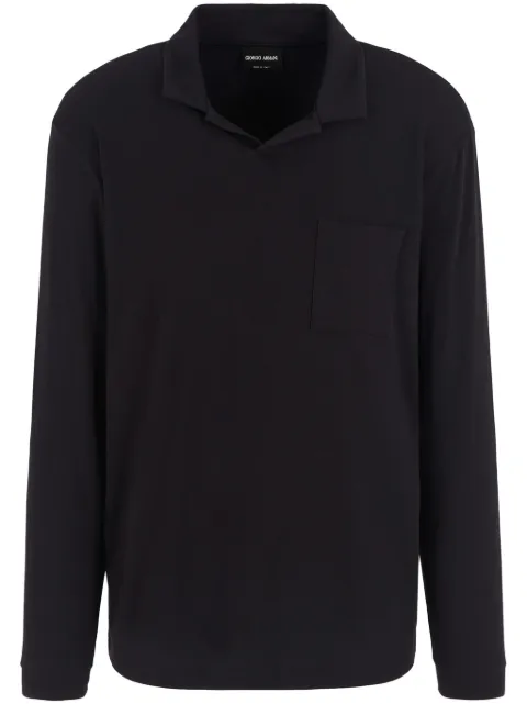 Giorgio Armani cotton-blend long-sleeved polo shirt Black GM000157TE11339