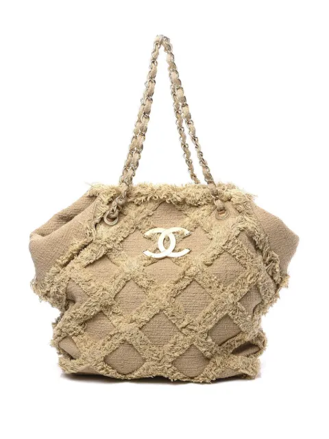 CHANEL Pre-Owned CC tweed tote bag Neutrals CHANELROPEWOVENQUILTEDTOTEBAG