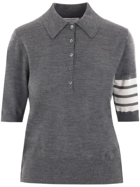 Thom Browne short-sleeve virgin-wool polo shirt Grey FKP053AY1014