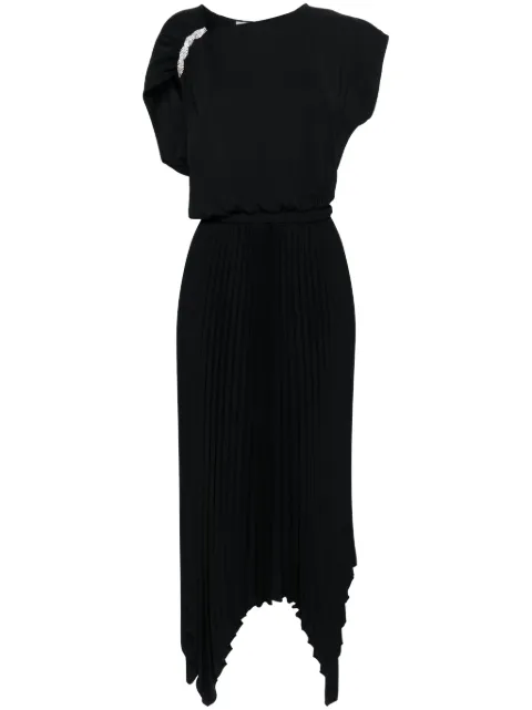 NISSA asymmetric pleated maxi dress Black RS14975
