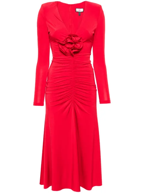 NISSA floral-appliqué ruched gown Red RS15563