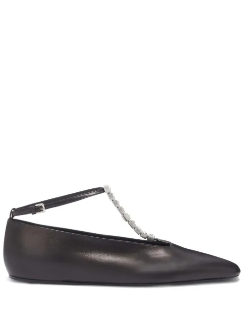 Jil Sander crystal-embellished leather ballerina shoes Black J15WZ0021P4864