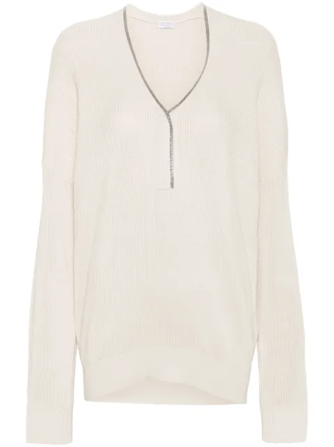 Brunello Cucinelli Monili-chain ribbed jumper Neutrals M19192112PC9597