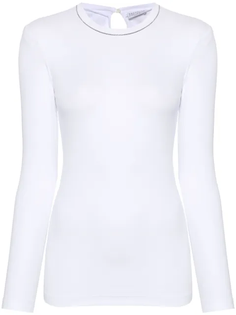 Brunello Cucinelli beaded-trim ribbed T-shirt White MPTC8BJ300C159