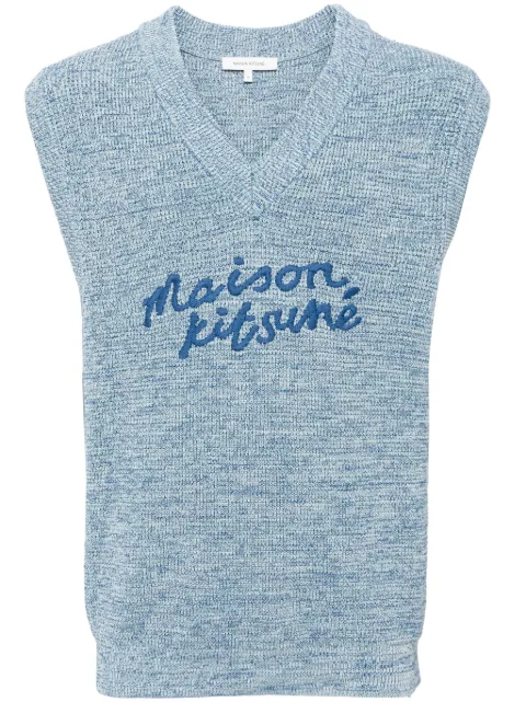 Maison Kitsuné embroidered-logo V-neck cotton vest Blue MM00808KT1108H476