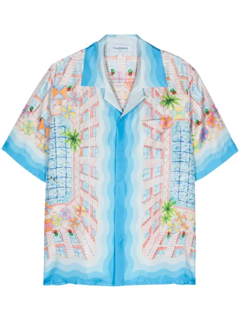 Casablanca Le Plongeon silk shirt Blue UMPF24SH003
