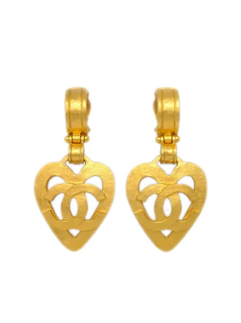 CHANEL Pre-Owned 1995 CC heart dangle earrings Gold ER95P