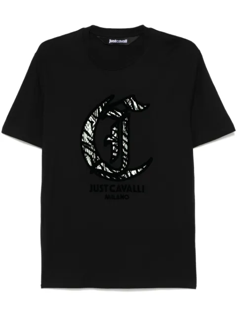 Just Cavalli flocked-logo T-shirt Black 77OAHE26CJ110
