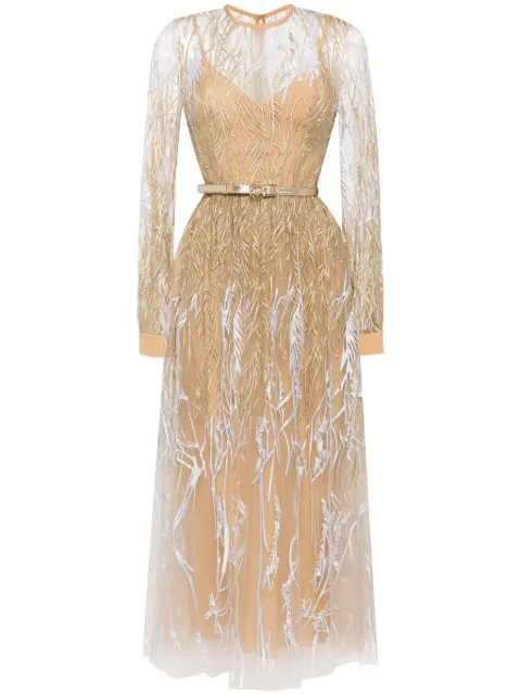 Elie Saab Arboreal midi gown Gold D0311NP24TU006