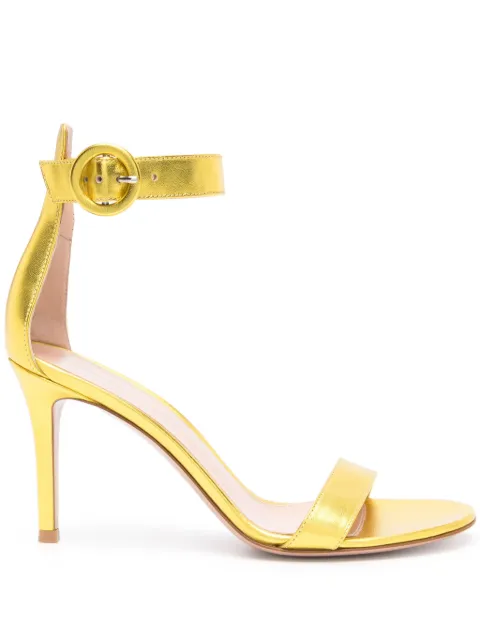 Gianvito Rossi Portofino 85mm metallic-leather sandals Yellow G6095385RICNPS