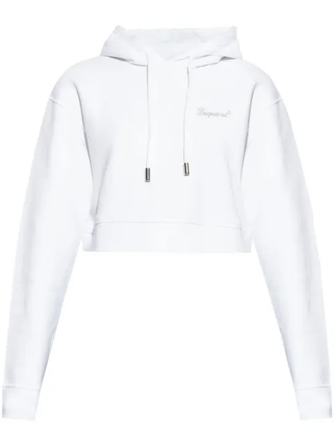 DSQUARED2 rhinestone-logo cropped hoodie White S75GU0547S25516