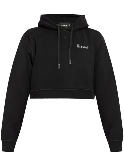 DSQUARED2 rhinestone-logo cropped hoodie Black S75GU0547S25516