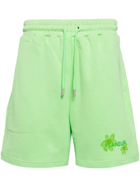 FLÂNEUR Floral Watercolor cotton shorts Green F13093