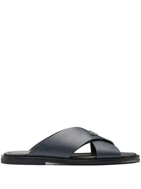Prada Saffiano-leather triangle-logo sandals Blue 2X3081053